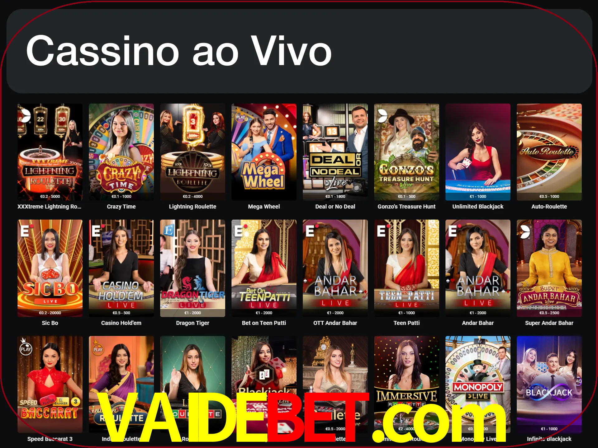 Jogue jogos de cassino com um verdadeiro dealer.