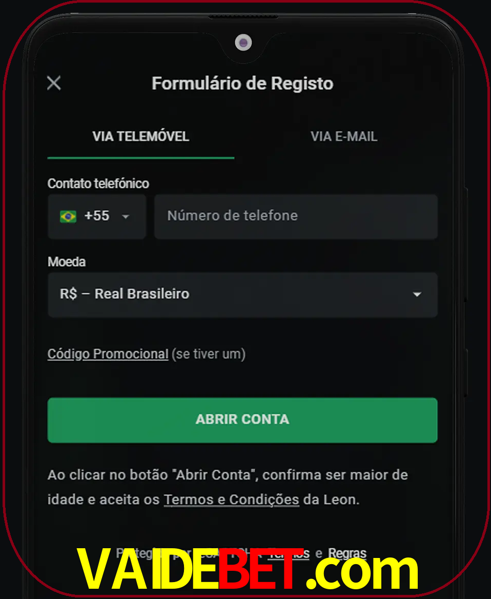 Abra o aplicativo e inicie o processo de registro.